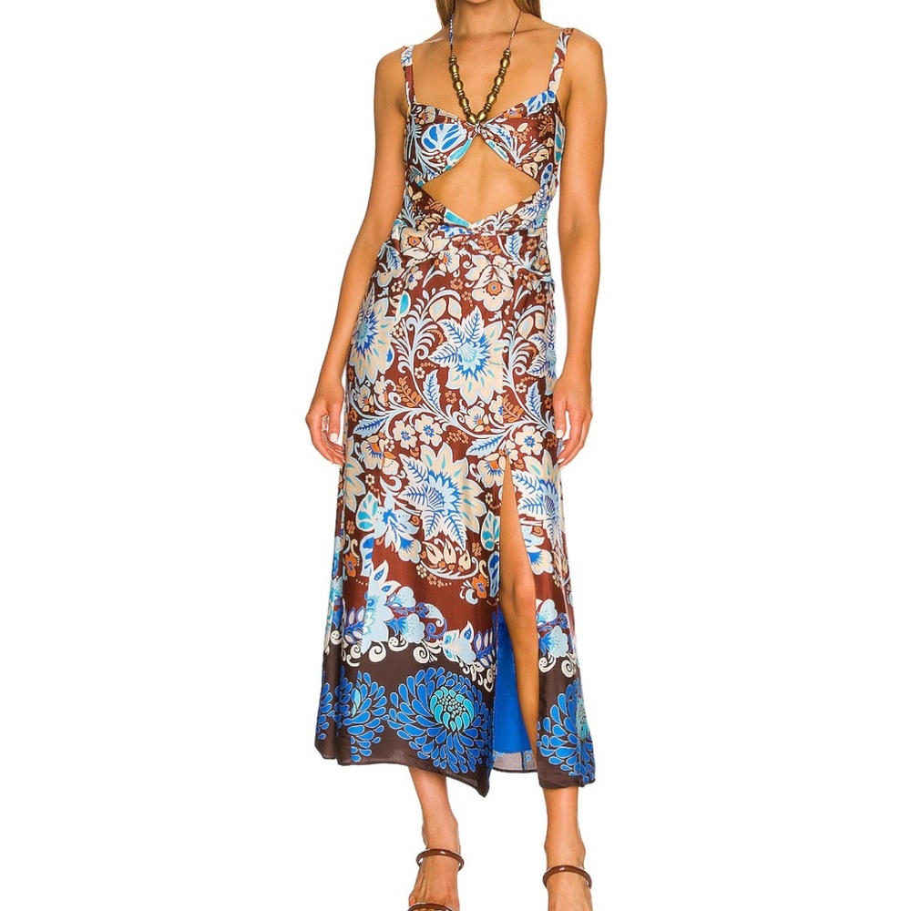 Alexis Brown Blue Floral Cutout Midi Dress
